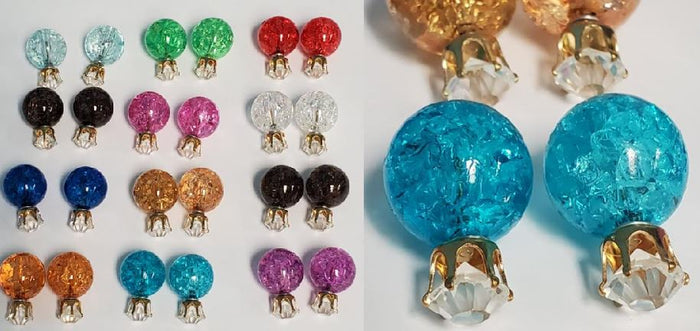 BD32 Rhinestone Icebreaker Double Ball Earring Assortment 12 Pairs