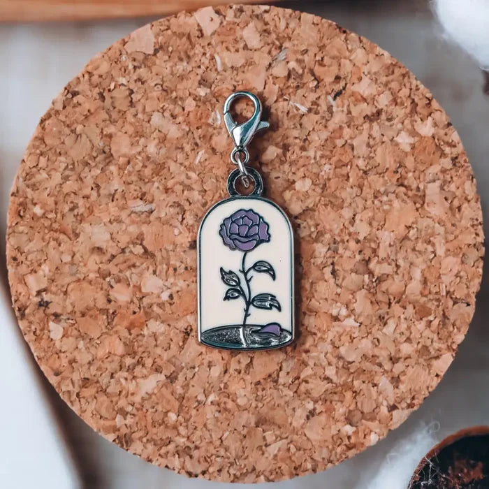 Beauty and The Beast Inspired Enchanted Rose Charm Silver Enamel Pins