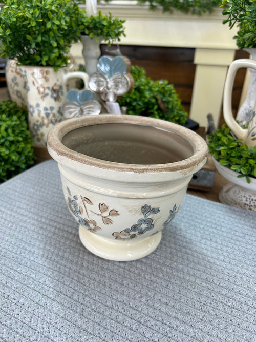 Beige/Blue Floral Pattern Pot