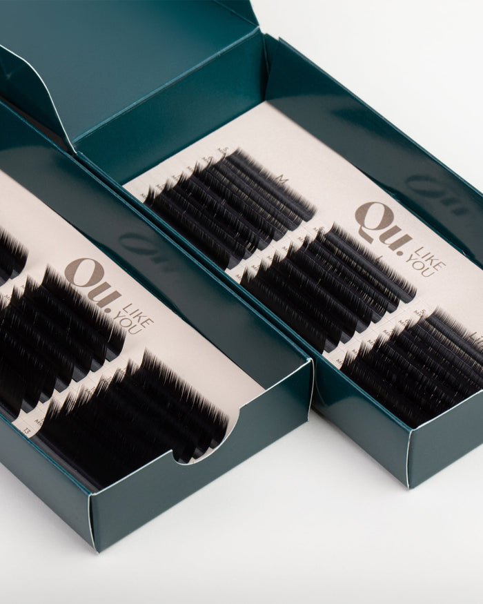 Eyelash Extensions Black (Mixed Length & Curl Set) – 2 Trays Set (5–9 mm & 10–13 mm) Qu.Like You
