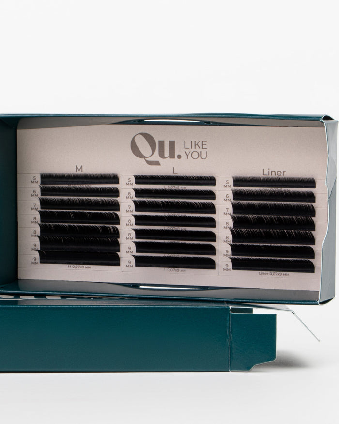 Eyelash Extensions Black (Mixed Length & Curl Set) – 2 Trays Set (5–9 mm & 10–13 mm) Qu.Like You
