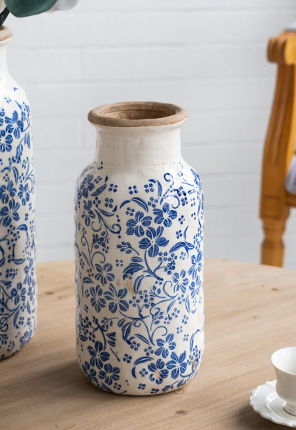 Blue Floral Pattern Tall Vase