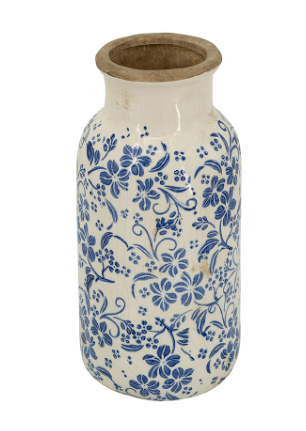 Blue Floral Pattern Tall Vase