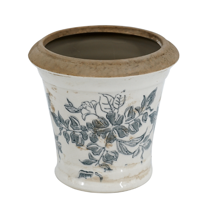 Blue Gray Floral Planter