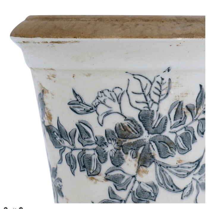 Blue Gray Floral Planter