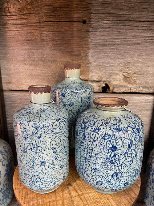 Blue/Blue Print Floral Vase (3 sizes)