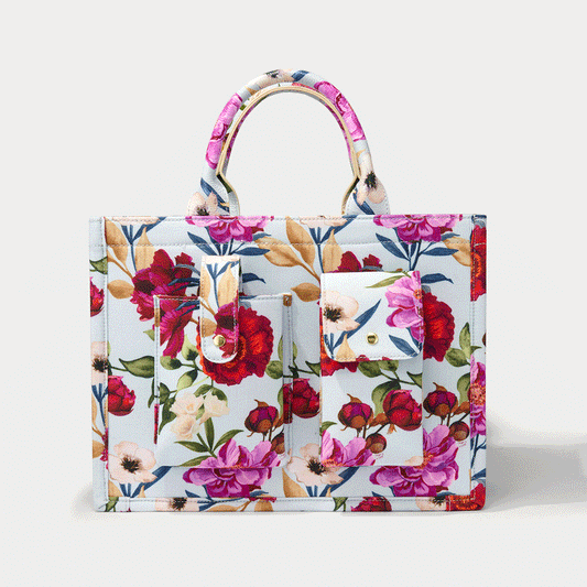Book Tote - Ceci Blue Floral/Gold