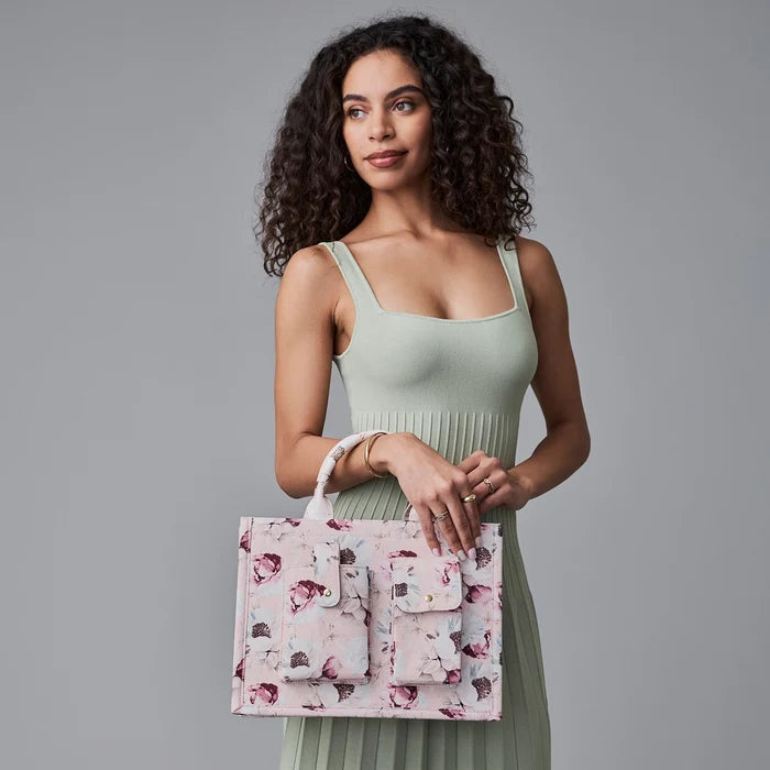 Book Tote - Ceci Pink Floral/Gold