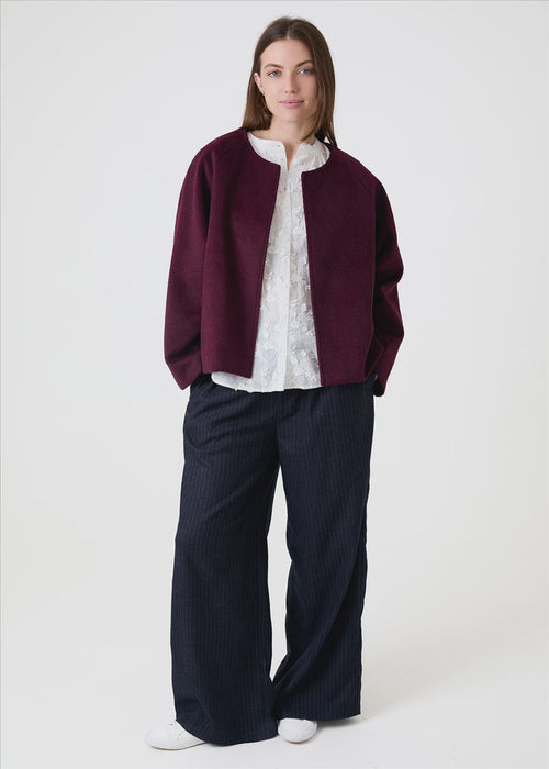 Boxy Round Neck Raglan Jacket - Berry