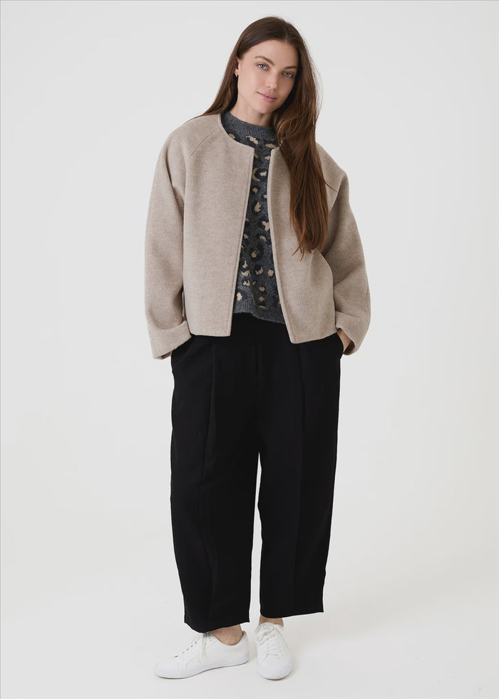 Boxy Round Neck Raglan Jacket - Stone
