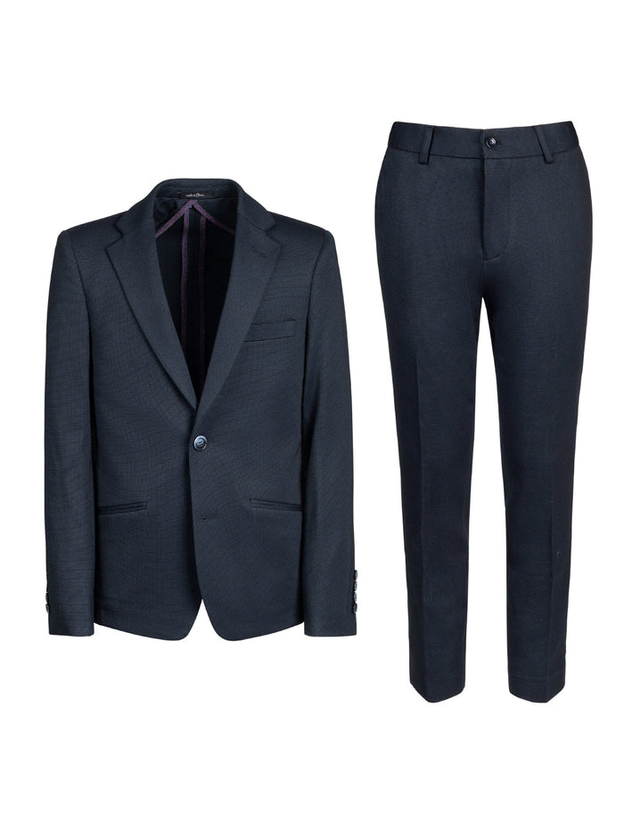 Boy's Basic Stretch Suit - Pin Dot Navy