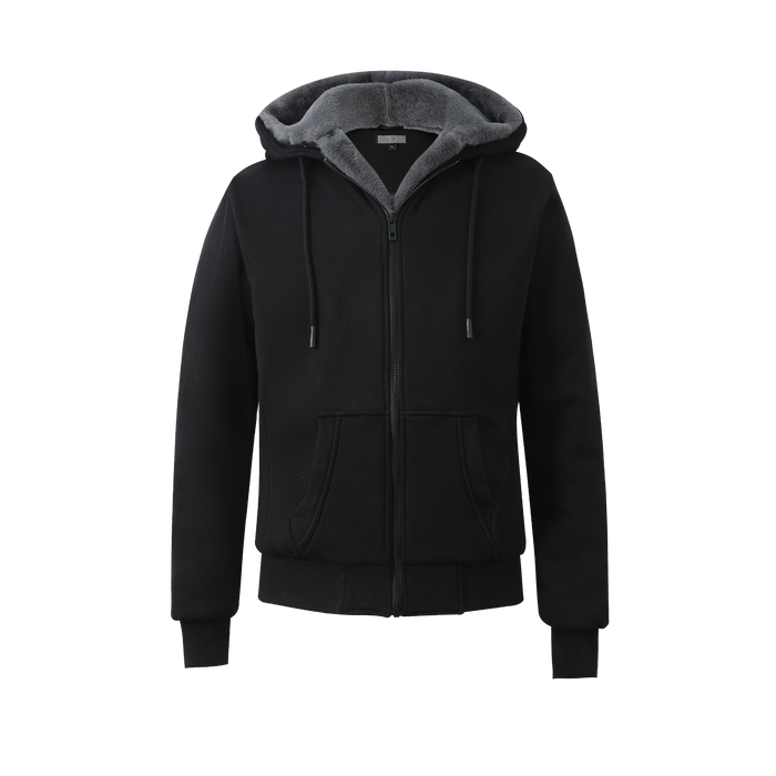 Boy's Black Hoodie with Removable Fur - Charcoal