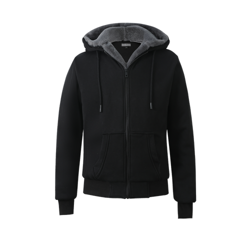 Boy's Black Hoodie with Removable Fur - Charcoal