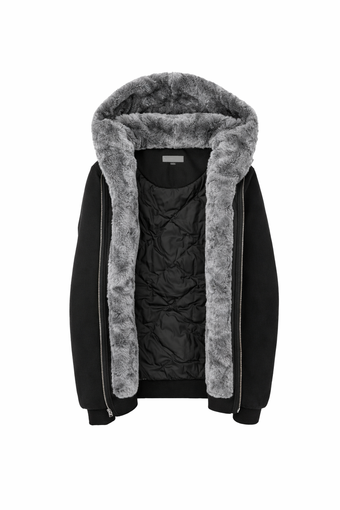 Boy's Black Hoodie with Removable Fur - Charcoal