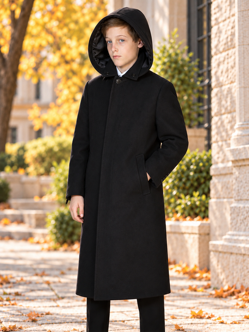 Boy's Charlotte Wool Long Coat - Black