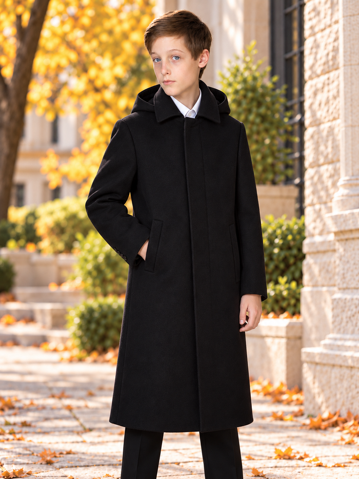 Boy's Charlotte Wool Long Coat - Black