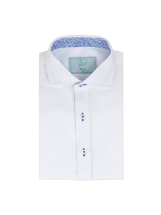 Boy's Swirl  Non-Iron Contrast Shirt - Blue