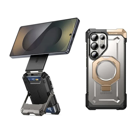 Bundle Sale - MagFlip Magnetic Wallet with iPhone/Samsung Compatible & Galaxy S25 Ultra UB GRIP Series Gold Phone Case