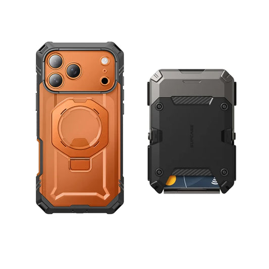 Bundle Sale - MagFlip Wallet with Stand (Black) & iPhone 17 Pro Max UB GRIP PRO Series Phone Case (Coral)