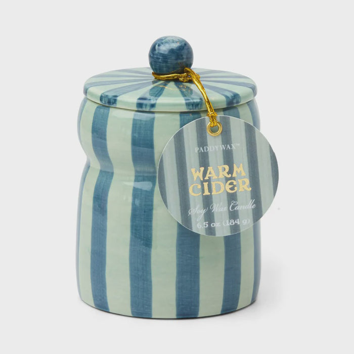 Cabana Blue/Navy Striped Ceramic Candle - Warm Cider