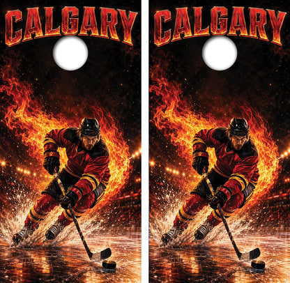 Calgary Flames Inspired Cornhole Design