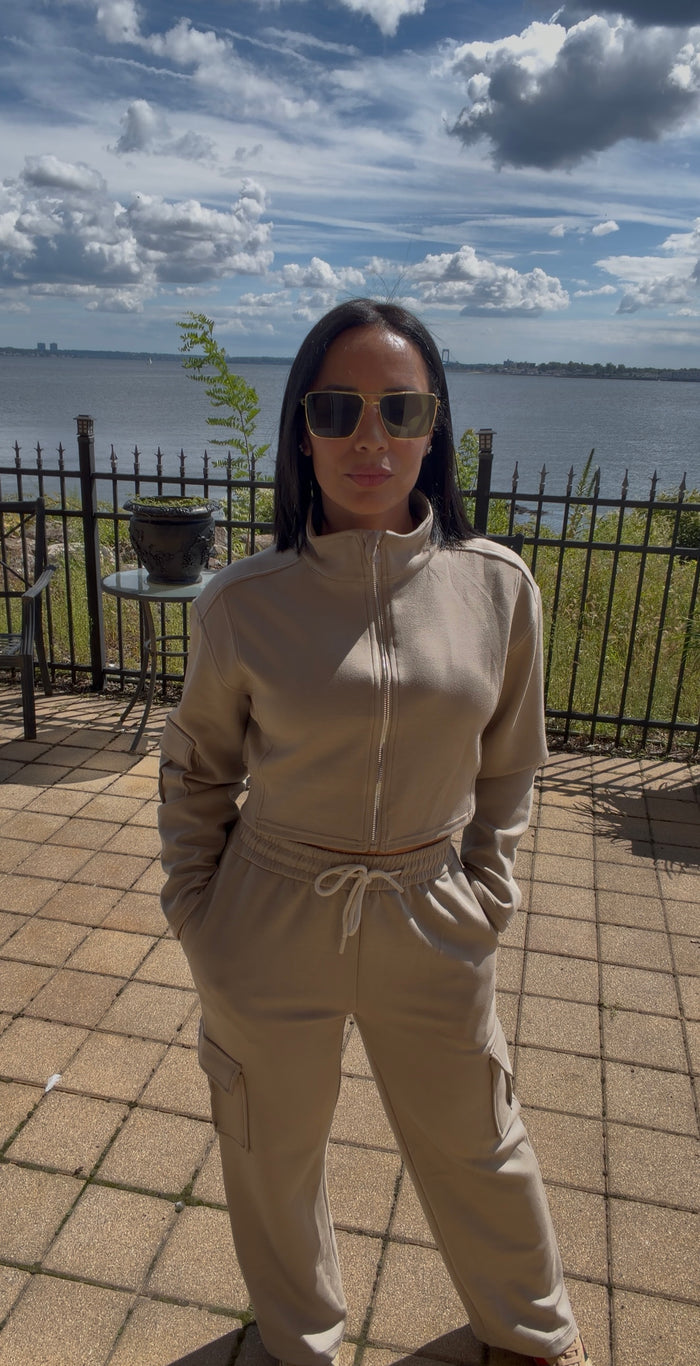 Cargo Jogger & Zip Crop Jacket Set