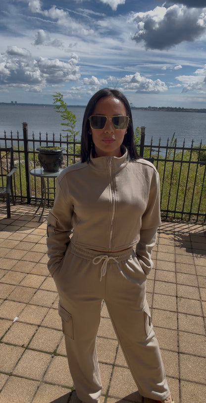 Cargo Jogger & Zip Crop Jacket Set