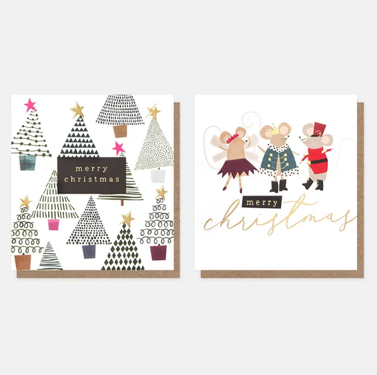 Caroline Gardner Mixed Trees & Nutcracker Mice Pack Of 8 Christmas Cards