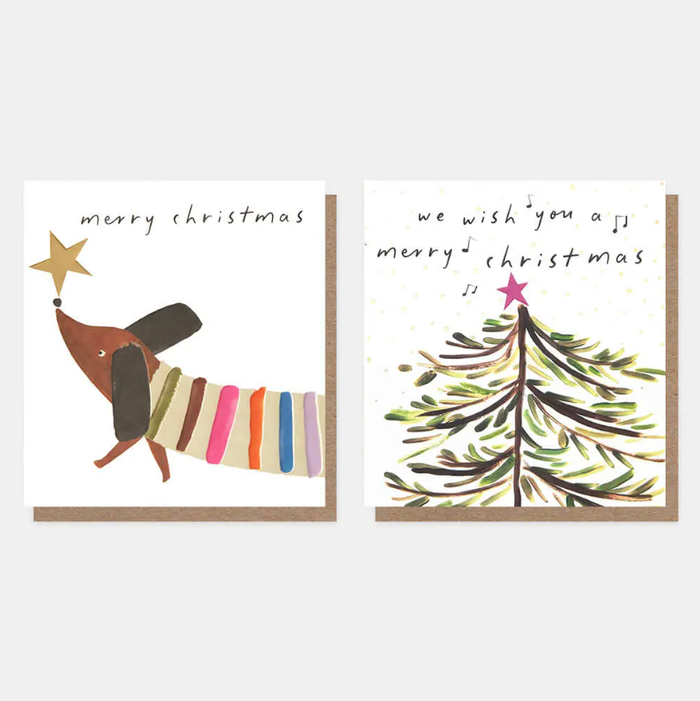 Caroline GardnerMusic Tree & Stripey Sausage Dog Pack Of 8 Christmas Cards