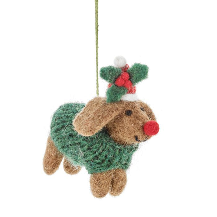 Christmas Felt Decoration - Rudolph Dachshund