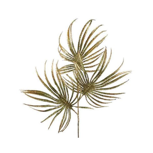 Christmas Gold Green Glittered Palm Leaves Spray
