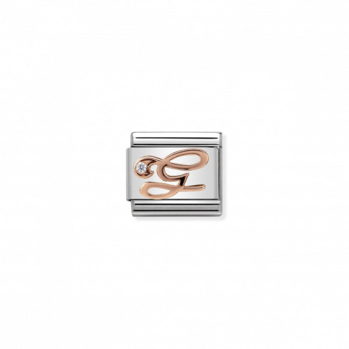 Classic Link 9K Rose Gold and Cubic Zirconia Letter G Charm