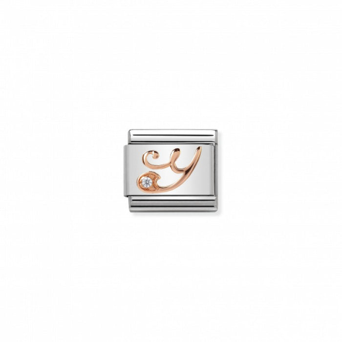 Classic Link 9K Rose Gold and Cubic Zirconia Letter Y Charm