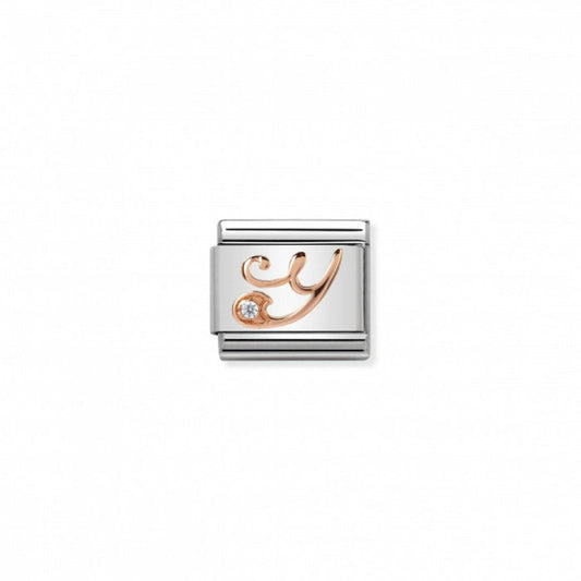 Classic Link 9K Rose Gold and Cubic Zirconia Letter Y Charm