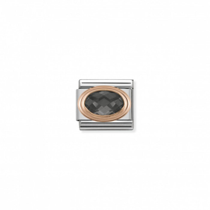 Classic Link 9K Rose Gold Faceted Cubic Zirconia Black Stone Charm