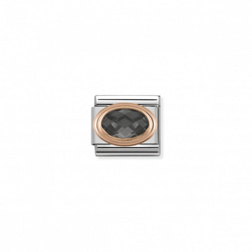 Classic Link 9K Rose Gold Faceted Cubic Zirconia Black Stone Charm