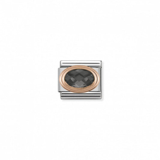 Classic Link 9K Rose Gold Faceted Cubic Zirconia Black Stone Charm