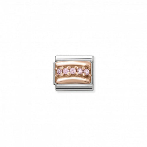 Classic Link 9K Rose Gold Pave with Light Pink Cubic Zirconia Charm