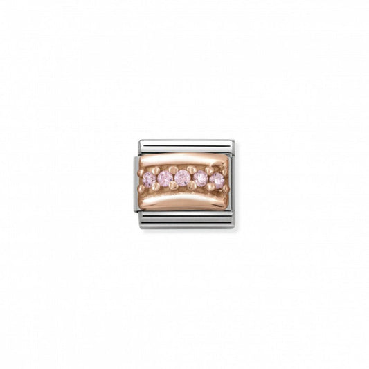 Classic Link 9K Rose Gold Pave with Light Pink Cubic Zirconia Charm