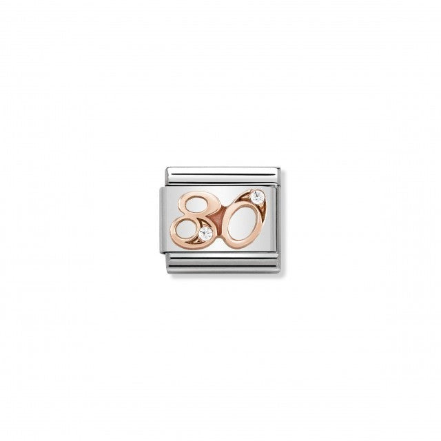 Classic Link Number 80 Rose Gold and Cubic Zirconia Charm