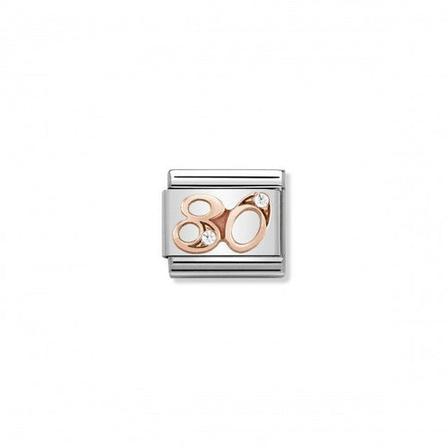 Classic Link Number 80 Rose Gold and Cubic Zirconia Charm