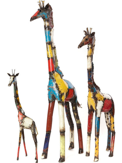 Colorful Recycled Oil Drum  Metal Giraffe Sculptures. Fair Trade, Zimbabwe