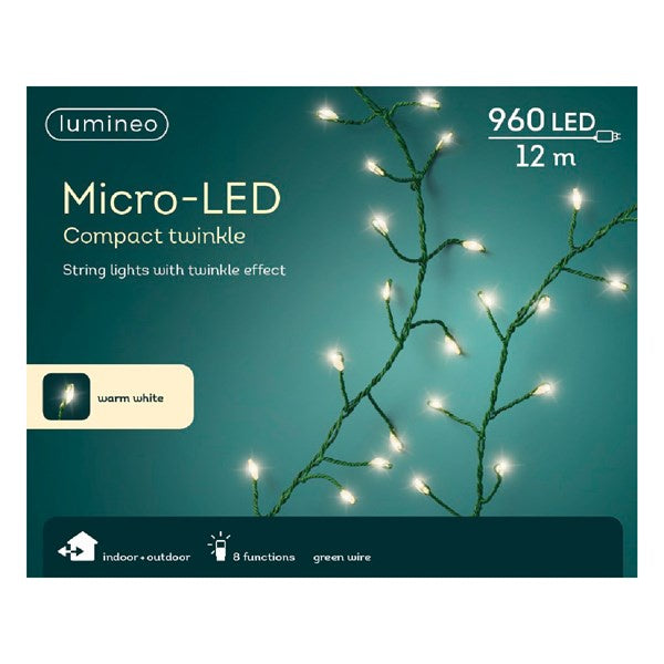 Compact Warm White 8 Function Micro LED Green Outdoor Lights - 1200cm
