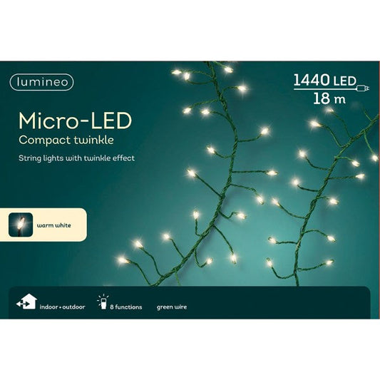 Compact Warm White 8 Function Micro LED Green Outdoor Lights - 1800cm