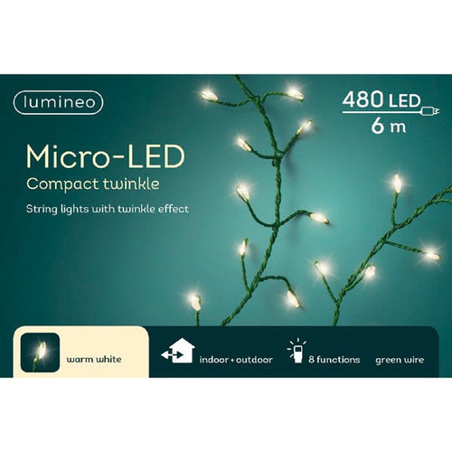 Compact Warm White 8 Function Micro LED Green Outdoor Lights - 600cm