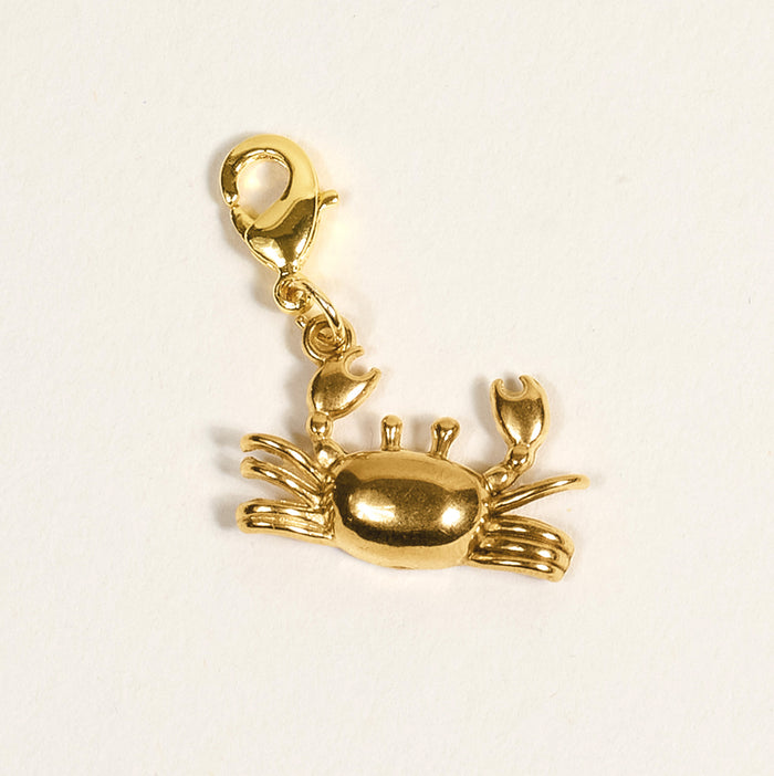 The Darling Effect’s Crab Jewelry Charm Gold features detailed claws and legs with a lobster clasp, perfect for charm bars or jewelry pieces. Photographed on a light background, it adds unique style to your collection.