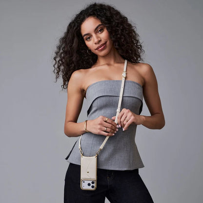Donna Chrome Crossbody Phone Case - Ivory/Chrome Gold