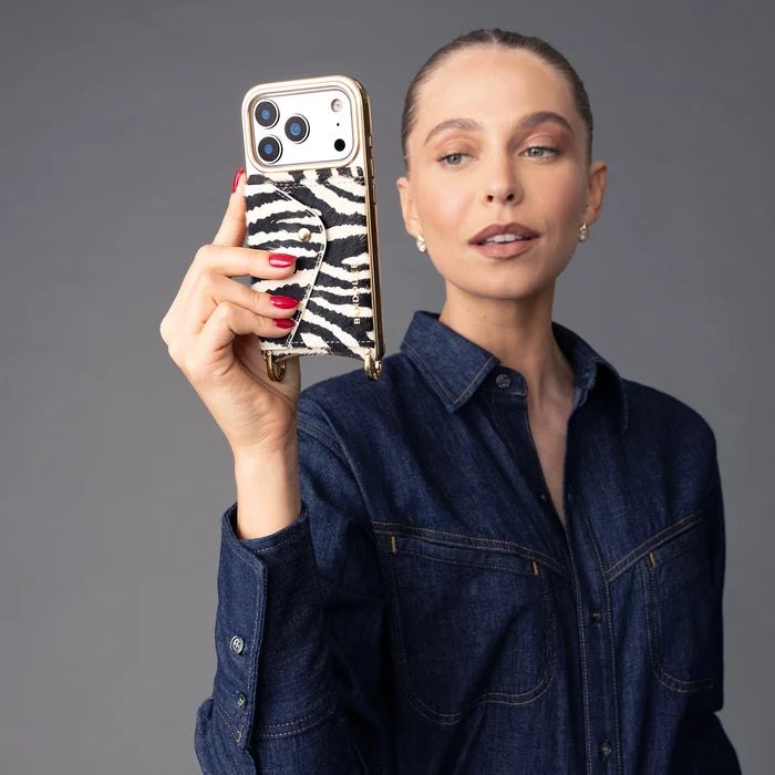 Donna Crossbody Phone Case - Zebra/Gold