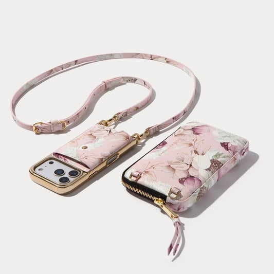 Donna Pouch Set - Pink Floral/Chrome Gold