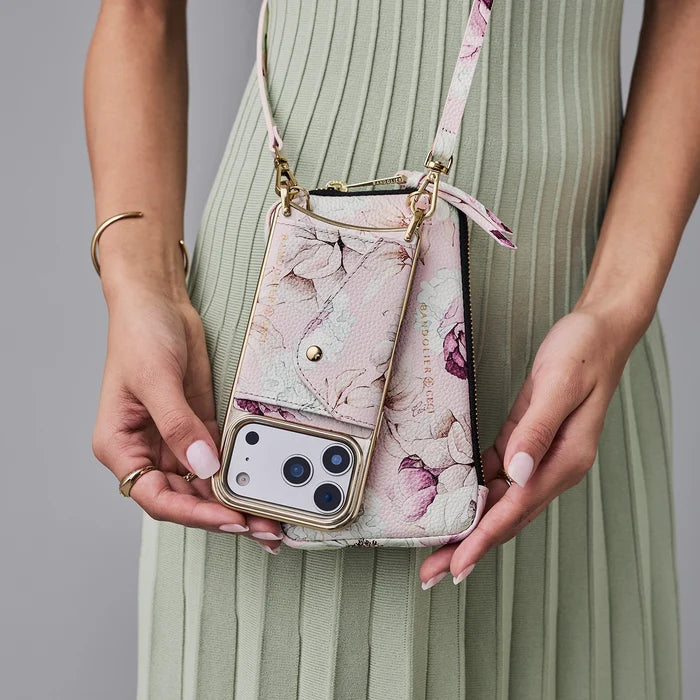 Donna Pouch Set - Pink Floral/Chrome Gold